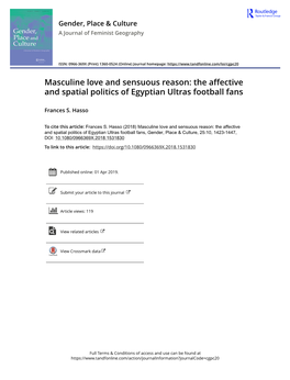 Masculine Love and Sensuous Reason: the Affective and Spatial Politics of Egyptian Ultras Football Fans