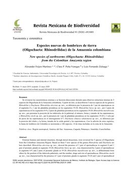 Especies Nuevas De Lombrices De Tierra (Oligochaeta: Rhinodrilidae) De La Amazonía Colombiana