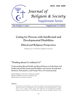 Caring for Persons with Intellectual and Developmental Disabilities Ethical and Religious Perspectives