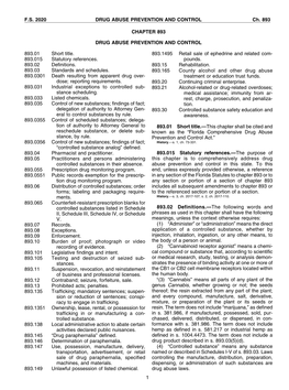 Florida Statutes to Chapter 893 Or to Tion Drug Monitoring Program