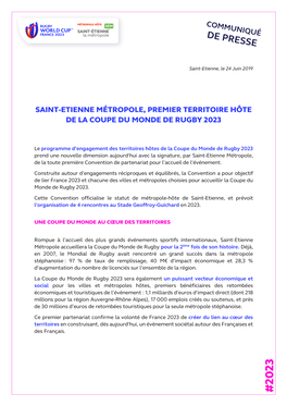 Saint-Etienne Métropole, Premier Territoire Hôte De La Coupe Du Monde De Rugby 2023