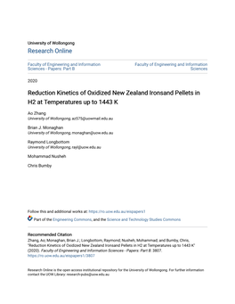 Reduction Kinetics of Oxidized New Zealand Ironsand Pellets in H2 at Temperatures up to 1443 K