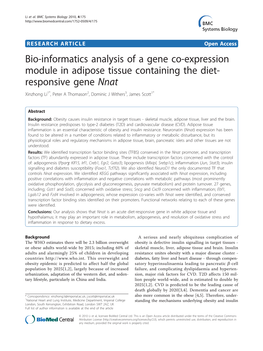 Bio-Informatics Analysis of a Gene Co-Expression Module in Adipose Tissue Containing the Diet-Responsive Gene Nnat