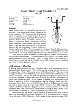 Mantis Study Group Newsletter, 4 (May 1997)