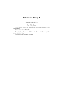 Deformation Theory. I Maxim Kontsevich Yan Soibelman