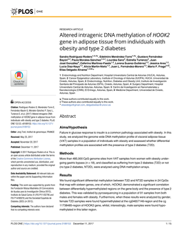 Altered Intragenic DNA Methylation of HOOK2 Gene in Adipose Tissue from Individuals with Obesity and Type 2 Diabetes