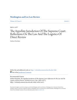 The Appellate Jurisdiction of the Supreme Court: Reflections on the Law and the Logistics of Direct Review, 34 Wash