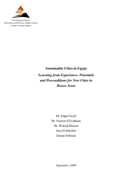 Sustainable Cities in Egypt Learning from Experience: Potentials and Preconditions for New Cities in Desert Areas