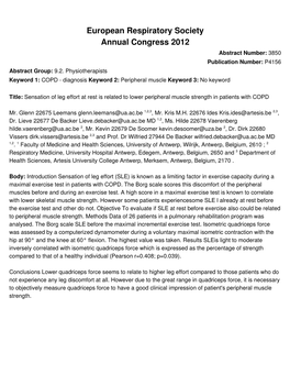 European Respiratory Society Annual Congress 2012 Abstract Number: 3850 Publication Number: P4156 Abstract Group: 9.2