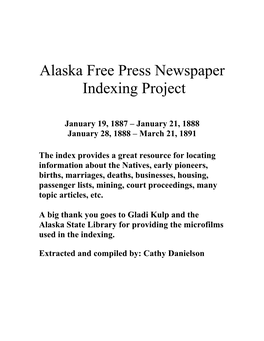 Alaska Free Press Newspaper Indexing Project