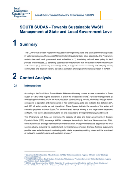 SOUTH SUDAN - Towards Sustainable WASH Management at State and Local Government Level