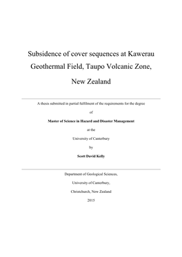 Subsidence of Cover Sequences at Kawerau Geothermal Field, Taupo Volcanic Zone