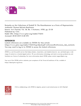 Remarks on the Collections of Rudolf II: the Kunstkammer As a Form of Representatio Author(S): Thomas Dacosta Kaufmann Source: Art Journal, Vol