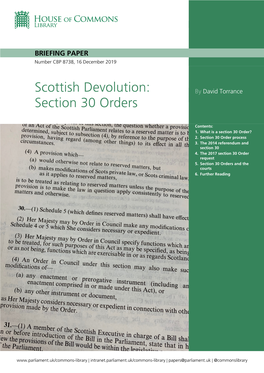 Scottish Devolution: Section 30 Orders