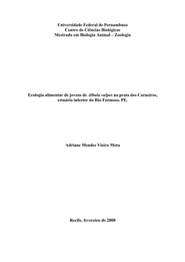 Universidade Federal De Pernambuco Centro De Ciências Biológicas Mestrado Em Biologia Animal – Zoologia
