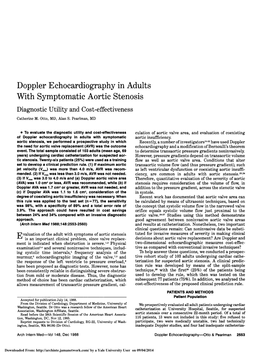 Doppler Echocardiography in Adults with Symptomatic Aortic Stenosis Diagnostic Utility and Cost-Effectiveness Catherine M