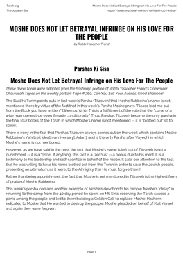 Moshe Does Not Let Betrayal Infringe on His Love for the People the Judaism Site