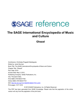 The SAGE International Encyclopedia of Music and Culture