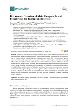 Bee Venom: Overview of Main Compounds and Bioactivities for Therapeutic Interests