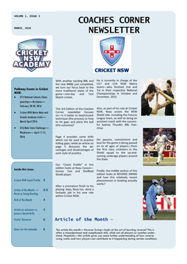 Coaches Corner Newsletter