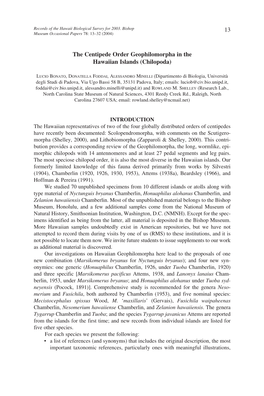 The Centipede Order Geophilomorpha in the Hawaiian Islands (Chilopoda)