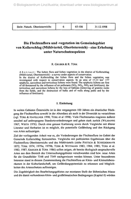 Die Flechtenflora Und -Vegetation Im Gemeindegebiet Von Kollerschlag (Mühlviertel, Oberösterreich) - Eine Erhebung Unter Naturschutzaspekten