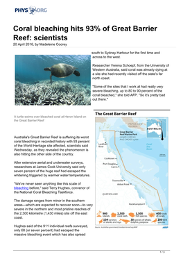 Coral Bleaching Hits 93% of Great Barrier Reef: Scientists 20 April 2016, by Madeleine Coorey