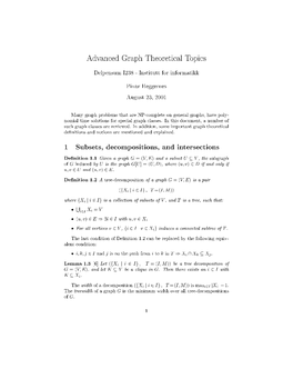 Advanced Graph Theoretical Topics 1 Subsets, Decompositions, and Intersections