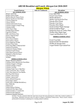 ARUSD Elementary School 2008-09 Menus