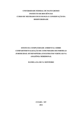 Universidade Federal De Mato Grosso Instituto De Biociências Curso De Mestrado Em Ecologia E Conservação Da Biodiversidade