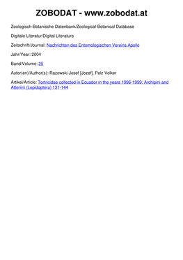 Tortricidae Collected in Ecuador in the Years 1996–1999: Archipini and Atteriini (Lepidoptera)