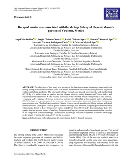 Decapod Crustaceans Associated with the Shrimp Fishery of the Central-South Portion of Veracruz, Mexico