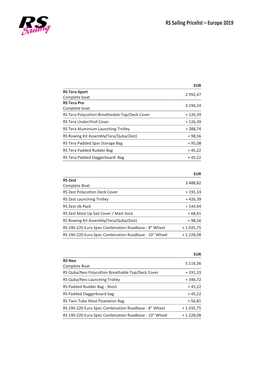 RS Sailing Europe Price List 2019 Webiste