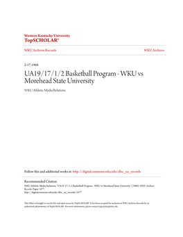 UA19/17/1/2 Basketball Program - WKU Vs Morehead State University WKU Athletic Media Relations