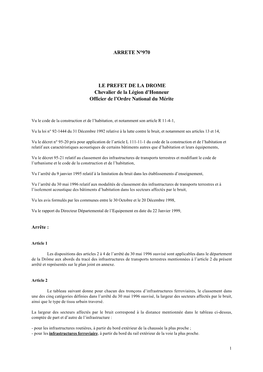 ARRETE N°970 LE PREFET DE LA DROME Chevalier De La Légion D