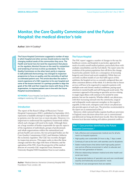 Monitor, the Care Quality Commission and the Future Hospital: the Medical Director’S Tale