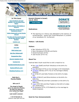 YNA Newsletter Parshat Korach