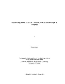 Expanding Food Justice: Gender, Race and Hunger in Toronto
