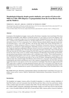 Zootaxa, Morphological Disparity Despite Genetic