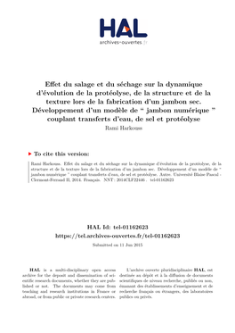 Effet Du Salage Et Du Séchage Sur La Dynamique D'évolution De La