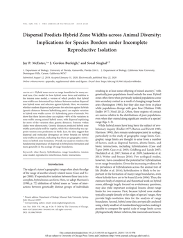 Dispersal Predicts Hybrid Zone Widths Across Animal Diversity: Implications for Species Borders Under Incomplete Reproductive Isolation