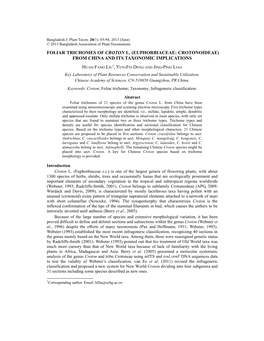 Foliar Trichomes of Croton L. (Euphorbiaceae: Crotonoideae) from China and Its Taxonomic Implications