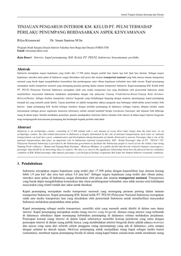 Tinjauan Pengaruh Interior Km. Kelud Pt. Pelni Terhadap Perilaku Penumpang Berdasarkan Aspek Kenyamanan