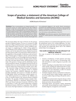 A Statement of the American College of Medical Genetics and Genomics (ACMG)