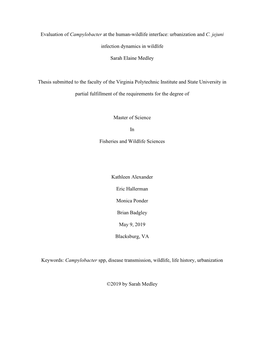 Urbanization and C. Jejuni Infection Dynamics in Wildlife Sarah El