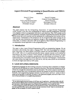 Aspect-Oriented Programming Is Quantification and Oblivi- Ousness