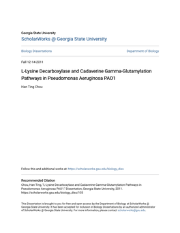 L-Lysine Decarboxylase and Cadaverine Gamma-Glutamylation Pathways in Pseudomonas Aeruginosa PAO1