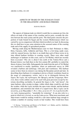 Aspects of Trade on the Judaean Coast in the Hellenistic and Roman Periods