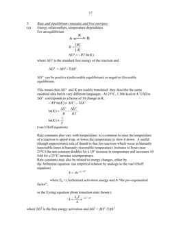 (A) Energy Relationships, Temperature Dependence for an Equilibrium Wher