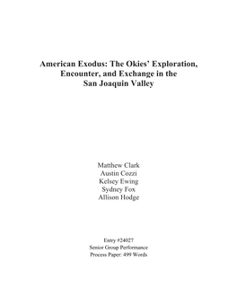 American Exodus: the Okies' Exploration, Encounter, and Exchange in the San Joaquin Valley